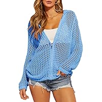 HOCANDY Womens Zip Up Crochet Cardigan Sweater Oversized
